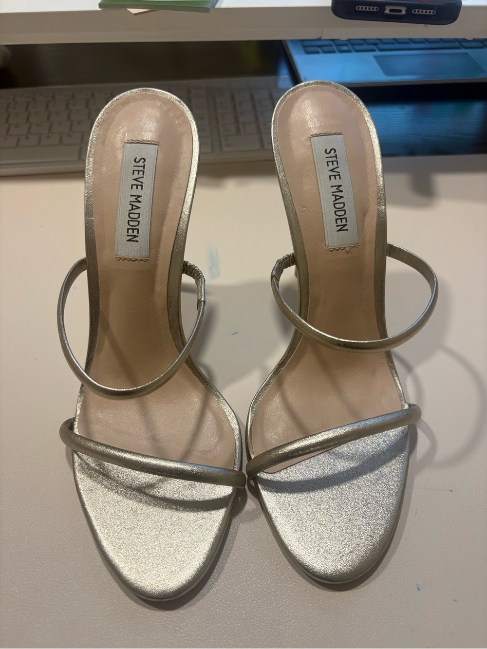 Steve Madden Metallic Gold Double-Strap Heeled Sandals